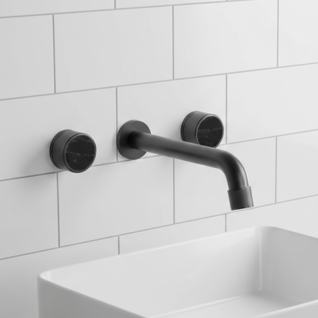 BASSINO Wall Mount Basin Mixer Tap with Dual Knobs – Brass Body | Premium Bathroom Faucet 5 Years Warranty Gun Grey