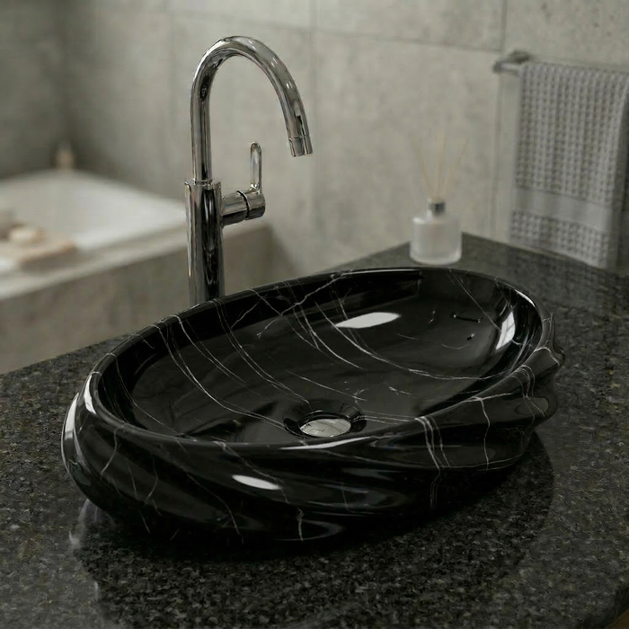 Glossy Marble Oval Countertop Wash Basin – (21" × 13" × 6" IN)