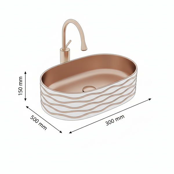 Bassino Luxury Table Top Wash Basin– 20 × 12 × 6 Inches | Matte Taupe Rose Gold Finish