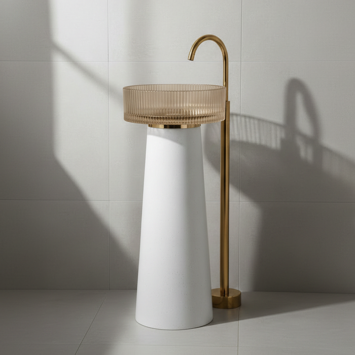 Glass Pedestal Wash Basin,size-16x16x34 Inch