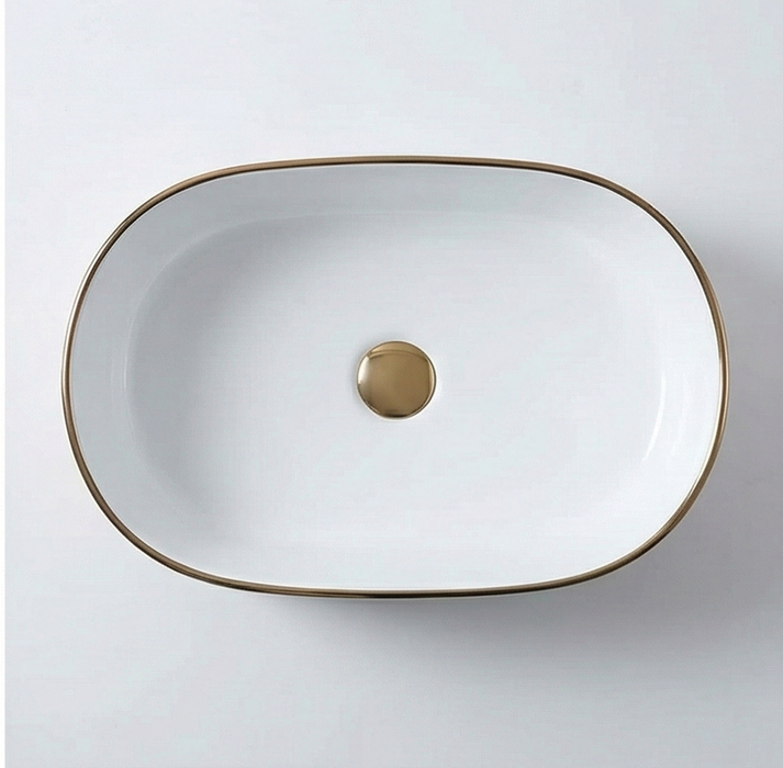 Premium Designer Ceramic Table Top Wash Basin, Rose Gold detailing Glossy finish (20 x 12 x 6 In) ZXTT/746/747