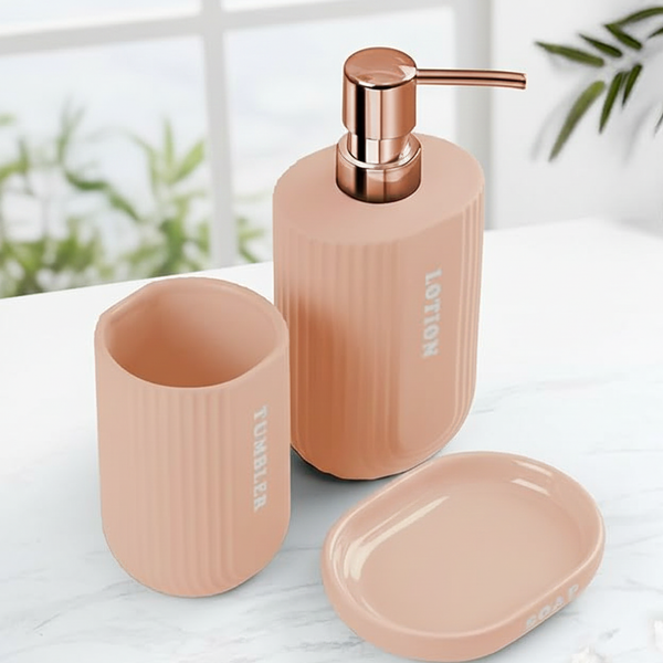 3-Piece Ceramic Bathroom Accessory Set Rose gold