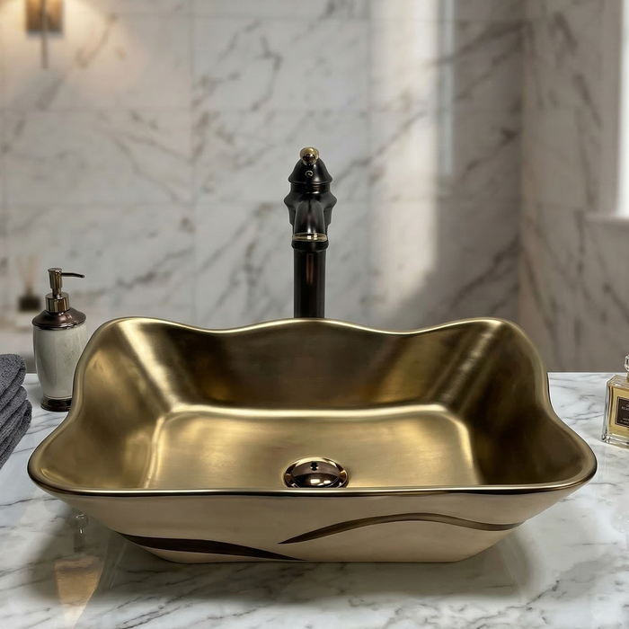 BASSINO Designer Table Top Basin – 20″ x 15″ Luxury Dual Tone Countertop Wash Basin White