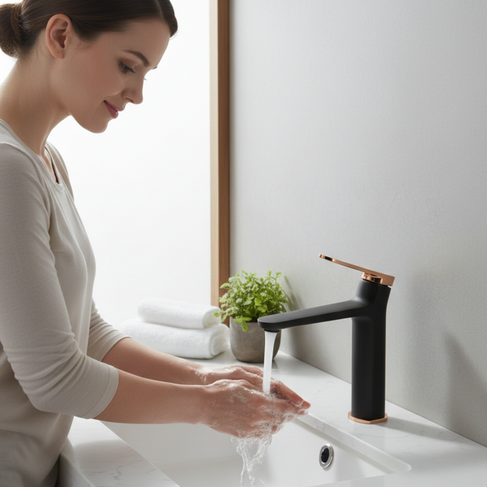 Premium Brass Tall Basin Mixer Tap – Black Rose Gold Finish Tall Size (NCGF 501)