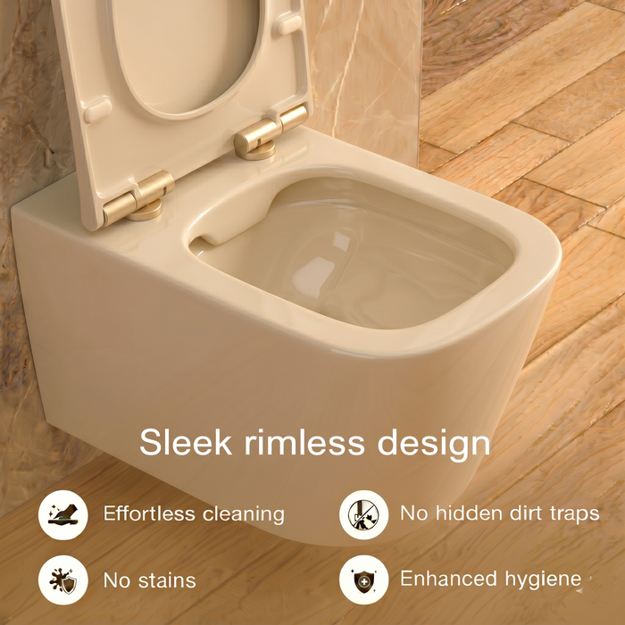 Bassino Wall Hung Toilet – Glossy Khakhi  | 20.5 x 13.5 x 14 Inches Modern WC