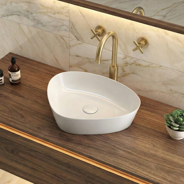 Premium Modern Ceramic White Triangular Table Top Basin (IGNIS) (500x400x125mm)