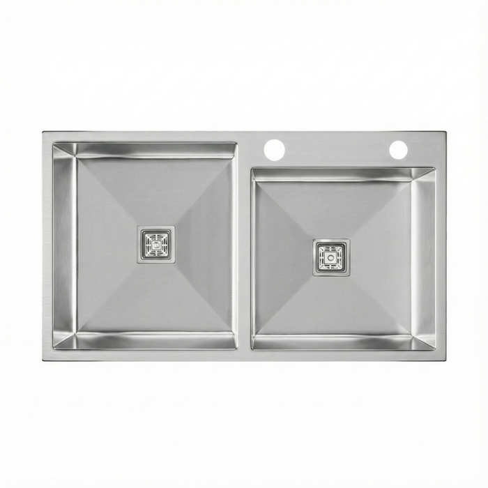 Premium SS 304 Grade Double Different Bowl Kitchen Sink, Matte, 32x18x9 In, 25 Years Warranty