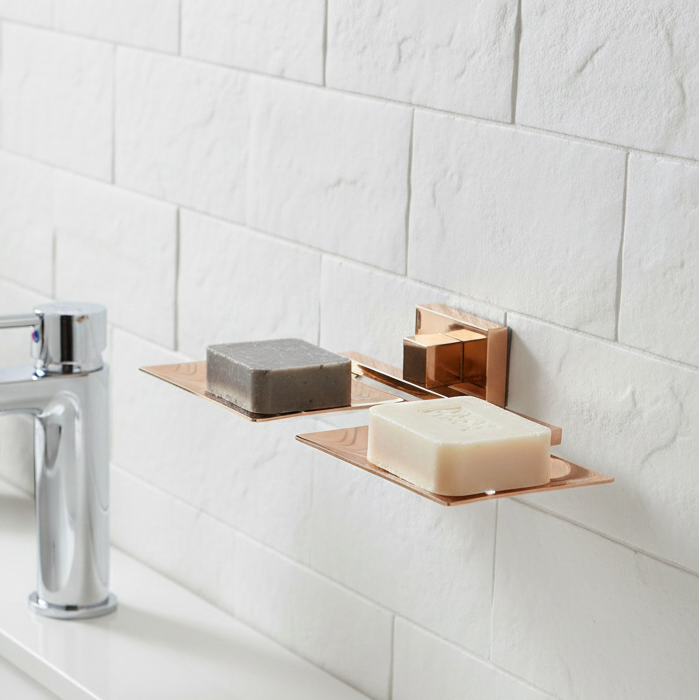 BASSINO Stylish Double Soap Dish For Bathroom/office/home/hotels-Brass,Glossy Finish Rose gold