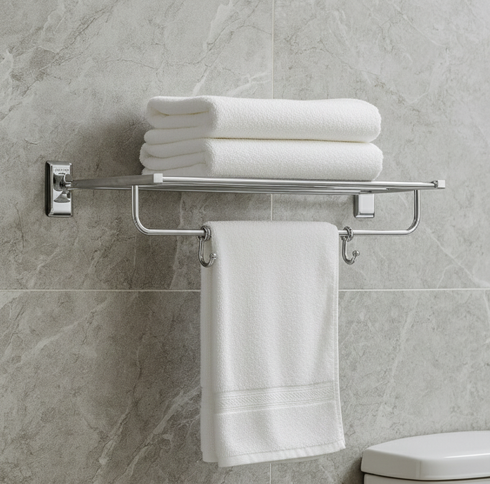 Bassino Stainless Steel Bathroom Towel Rack/Soap Stand/Soap Dish for Batroom/Bathroom Accessories (Chrome Finish) (Towel Rack) – Made in India