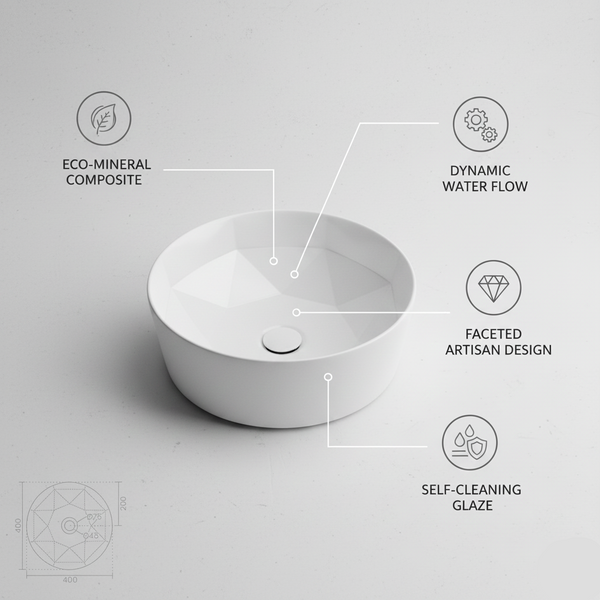 Premium Modern Geometric Design Ceramic Table Top Basin (DIAMOND) (400x400x145 mm)