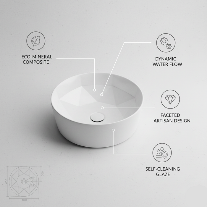 Premium Modern Geometric Design Ceramic Table Top Basin (DIAMOND) (400x400x145 mm)