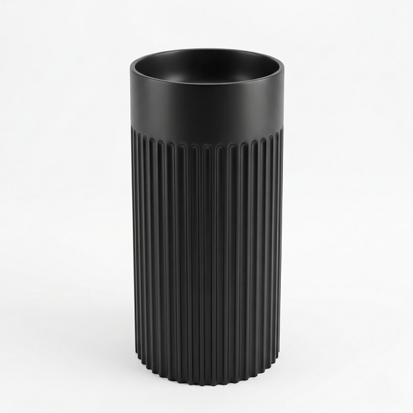 BASSINO Fluted Pedestal Basin – 16″ Matte Black Freestanding Designer Wash Basin