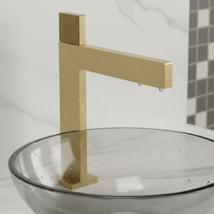 Premium Brass Tall Basin Mixer Faucet, Brushed Gold Finish (Hot & Cold) NCGF-515 – 5 Years Warranty