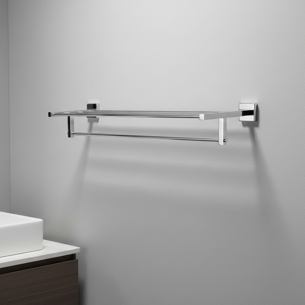 BASSINO Stylish Towel Rack with Rod For Bathroom-SS 304-CHROME FINISH