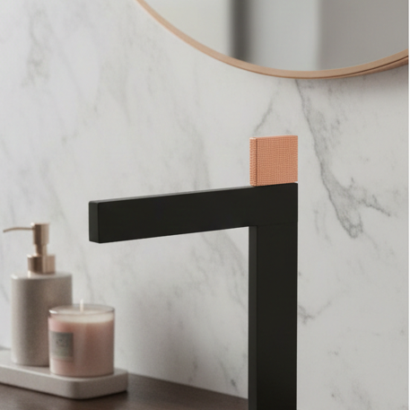 Premium Brass Tall Basin Mixer Faucet, Black Body with Rose Gold Handle (Hot & Cold) NCGF-514 – 5 Years Warranty