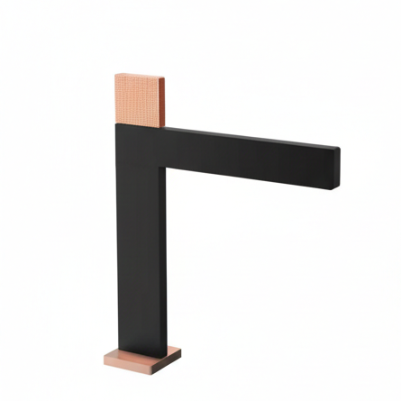 Premium Brass Tall Basin Mixer Faucet, Black Body with Rose Gold Handle (Hot & Cold) NCGF-514 – 5 Years Warranty