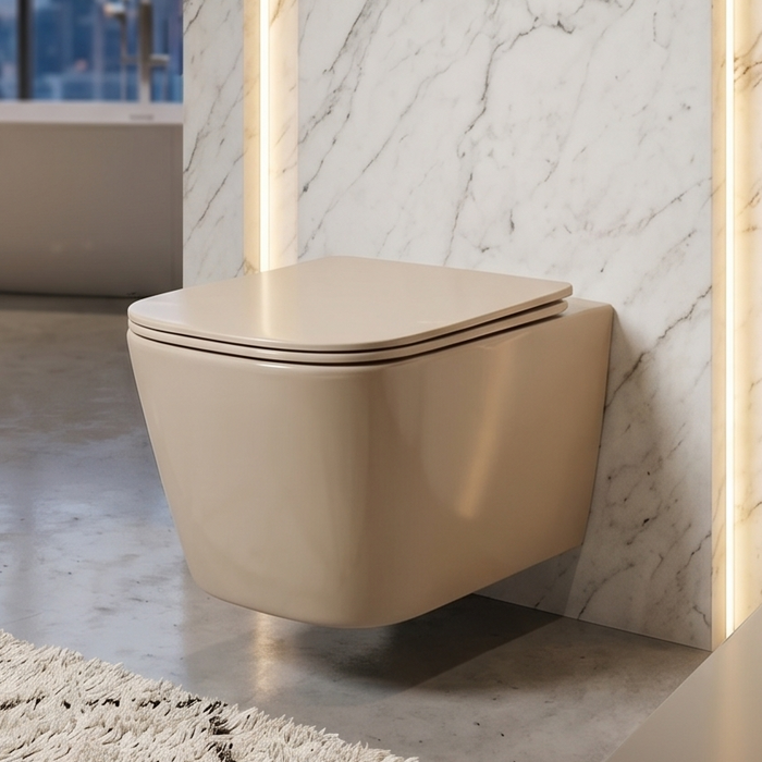 Bassino Wall Hung Toilet – Glossy Khakhi  | 20.5 x 13.5 x 14 Inches Modern WC