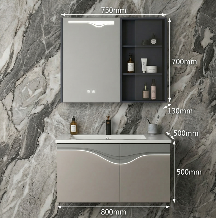 BASSINO Bathroom Vanity Cabinet Set – 32″ Plywood Vanity with Ceramic Basin & 30″ LED Mirror Cabinet