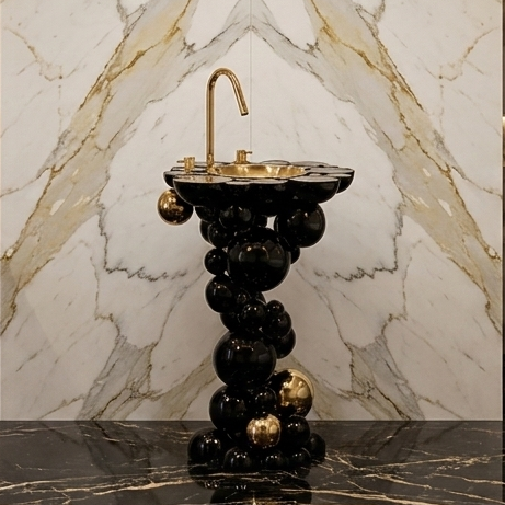 BASSINO Signature Sculptural Pedestal Basin Luxurious Washbasin Stainless Steel Ball