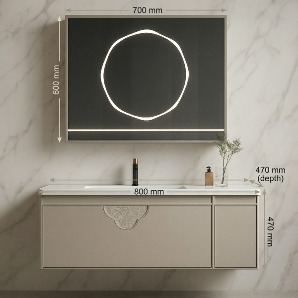 Sensor LED Bathroom Cabinet with Ceramic Basin & LED Mirror (Shelf + Defogger) 800mm