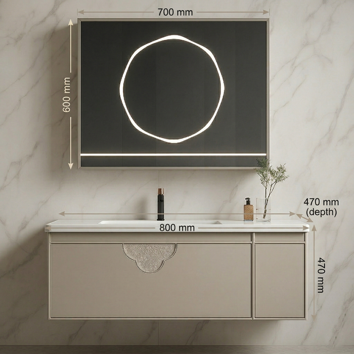 Sensor LED Bathroom Cabinet with Ceramic Basin & LED Mirror (Shelf + Defogger) 800mm