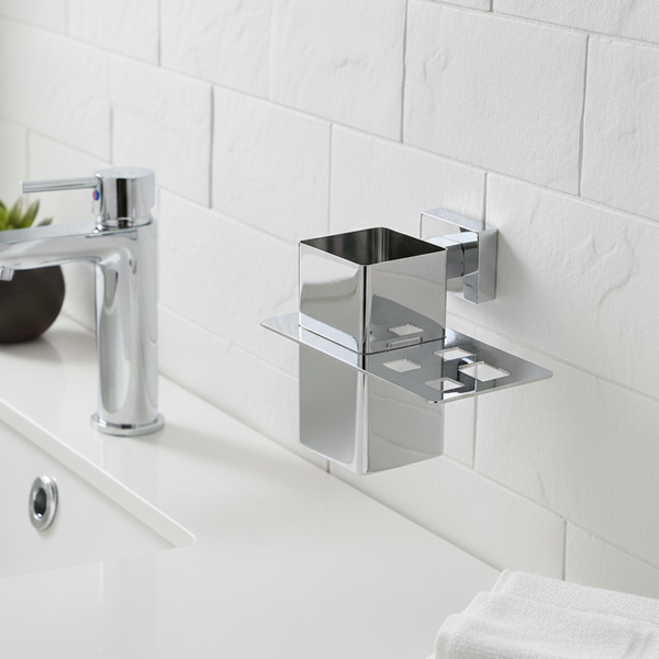BASSINO Stylish Toothbrush Tumbler For Bathroom/office/home/hotels-Brass-Chrome Glossy Finish Silver
