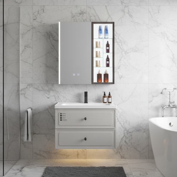 Bathroom Cabinet with 2 Slider Drawers & LED Organizer Mirror (Defogger) 800mm & 600mm 600mm