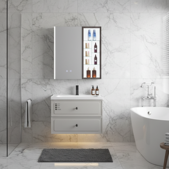 Bathroom Cabinet with 2 Slider Drawers & LED Organizer Mirror (Defogger) 600mm