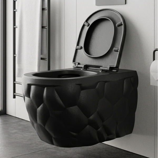 BASSINO Designer Rimless Wall-Hung Toilet Black Matt