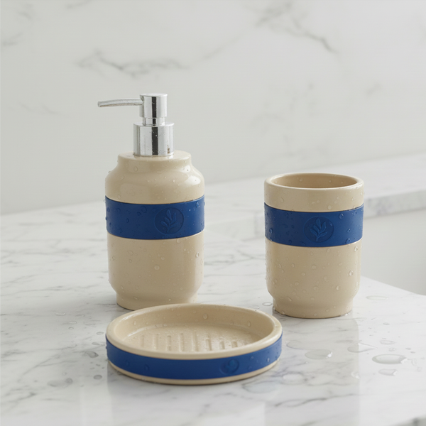 Ceramic Bathroom Set – 3-Piece Premium Bath Accessory Set Beige
