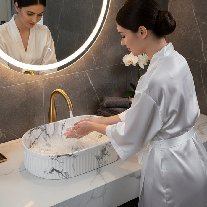 Bassino Matte Marble Table Top Wash Basin – 20 × 12.5 × 5 Inches | Imported Designer Basin