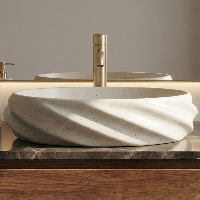 Terrazzo Matt Oval Countertop contemporary Wash Basin (21″ × 13″ × 6″ IN)
