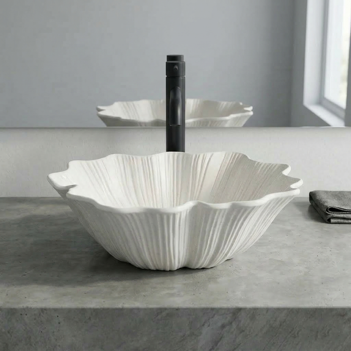 BASSINO Designer Artificial Table Top Basin – 18" Luxury Shell Shape Countertop Wash Basin