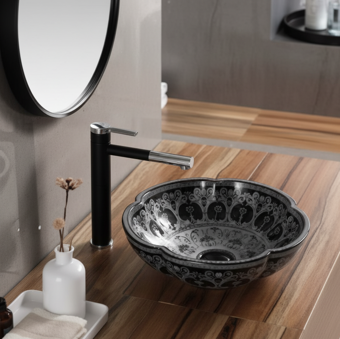 Premium Ceramic Wash Basin (Matt Black, Modern Minimalist Design  16.5 x 16.5 x5 In- AB600)