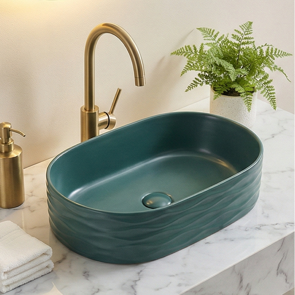 Premium Designer Ceramic Table Top Wash Basin, (20 x 12 x 6 In) ZXTT/744/745 Green