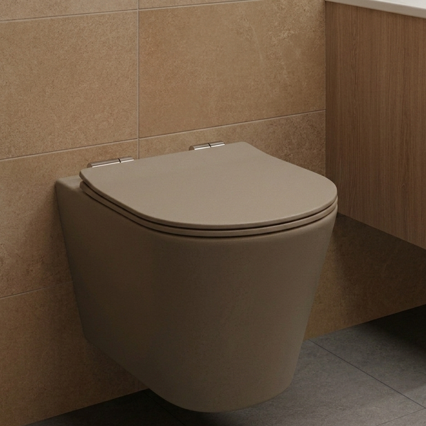 BASSINO Rimless Designer Wall-Hung Toilet Collection Khakhi
