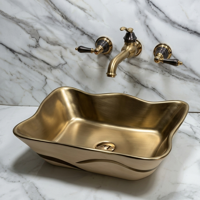BASSINO Designer Table Top Basin – 20″ x 15″ Luxury Dual Tone Countertop Wash Basin White