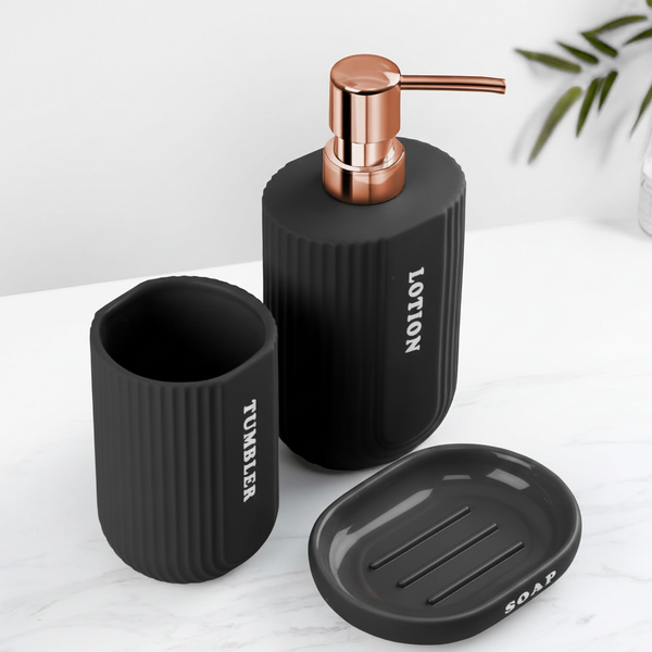 3-Piece Ceramic Bathroom Accessory Set Black