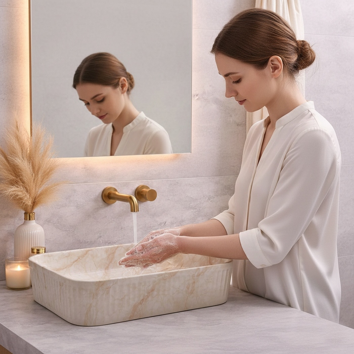 Glossy Marble Rectangular Countertop Wash Basin – (20" × 13" × 5.5 IN)