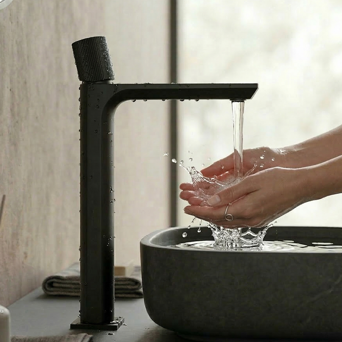 BASSINO Duke Series – Tall Heavy Basin Mixer Full Brass Faucet Black Matt