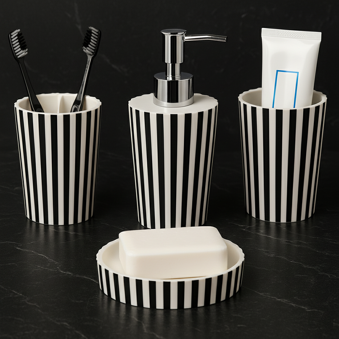 Blalck White lining Stone Bathroom Accessory Set - 4 Pieces