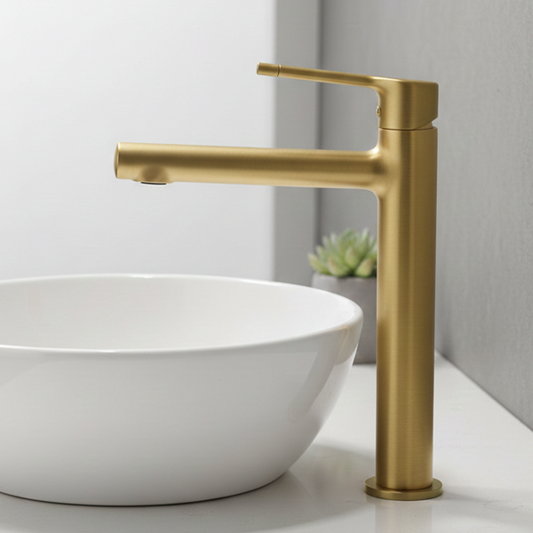 BASSINO Tall Basin Mixer Faucet Brass Body | Hot & Cold Mixer- 5 Years Warranty Brushed Gold