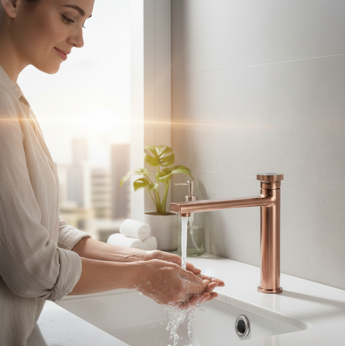 Premium Brass Tall Basin Mixer Tap, Brushed Rose Gold Finish, Tall Size (NCGF 508) – 5 Years Warranty