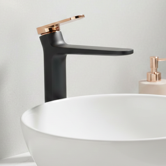 Premium Brass Tall Basin Mixer Tap – Black Rose Gold Finish Tall Size (NCGF 501) – 5 Years Warranty