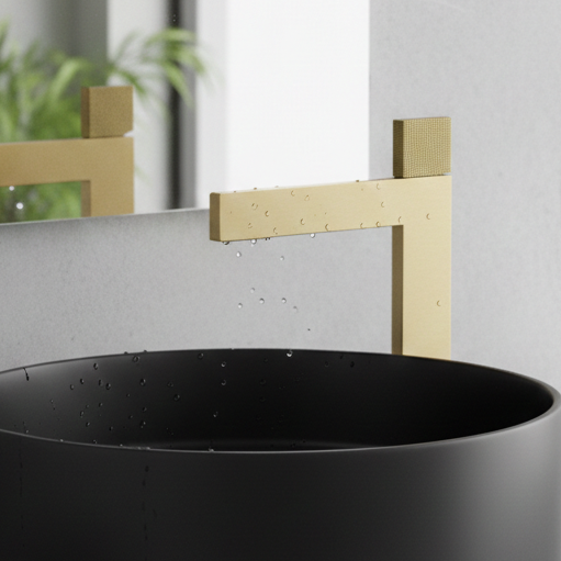 Premium Brass Tall Basin Mixer Faucet, Brushed Gold Finish (Hot & Cold) NCGF-515 – 5 Years Warranty