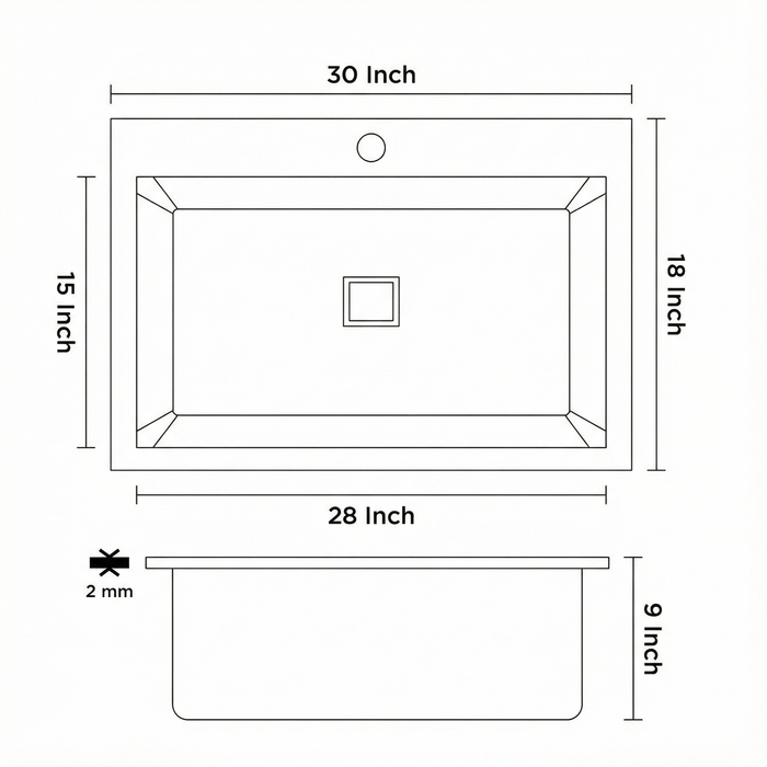 Handmade SS 304 Grade Single Bowl Kitchen Sink, Matte Finish, 30x18x9 In, 25 Years Warranty