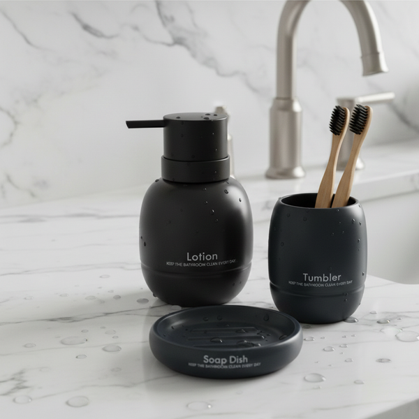 3-Piece Premium Ceramic Bathroom Accessory Set Black