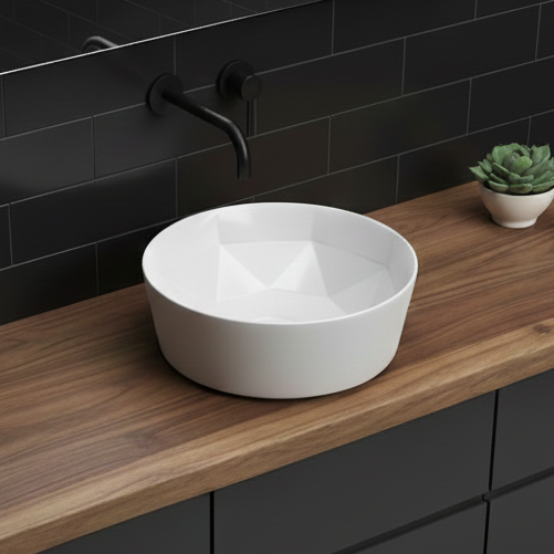 Premium Modern Geometric Design Ceramic Table Top Basin (DIAMOND) (400x400x145 mm)