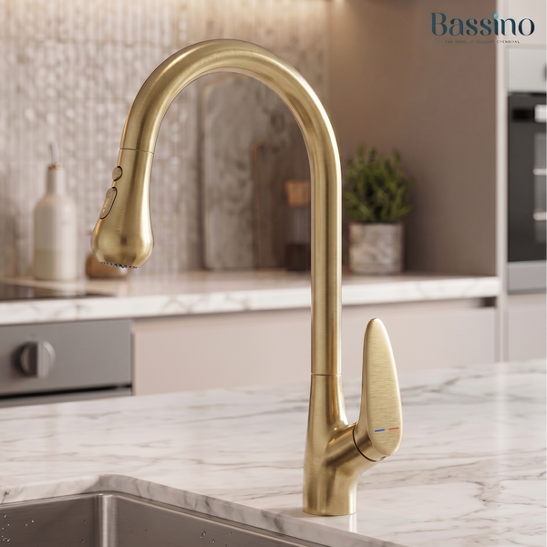 Premium 3-Function Kitchen Sink Mixer Tap – 360° Swivel | Multiple Finishes | 7-Year Warranty Brush Gold