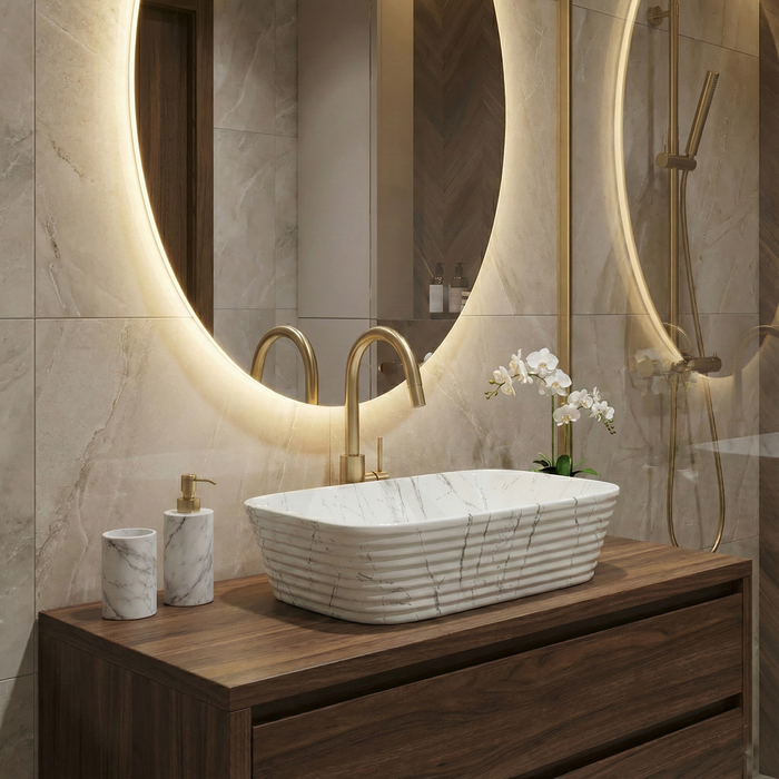 Modern Marble finish Countertop Wash Basin | (20" × 15"× 6" IN) Designer Bathroom Sink